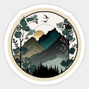 beautiful mountain view, vintage style Sticker